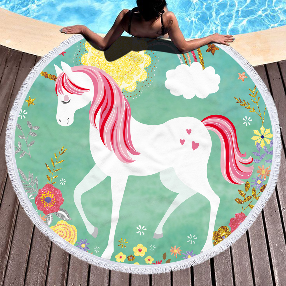 Princess Unicorn Round Beach Towel 46