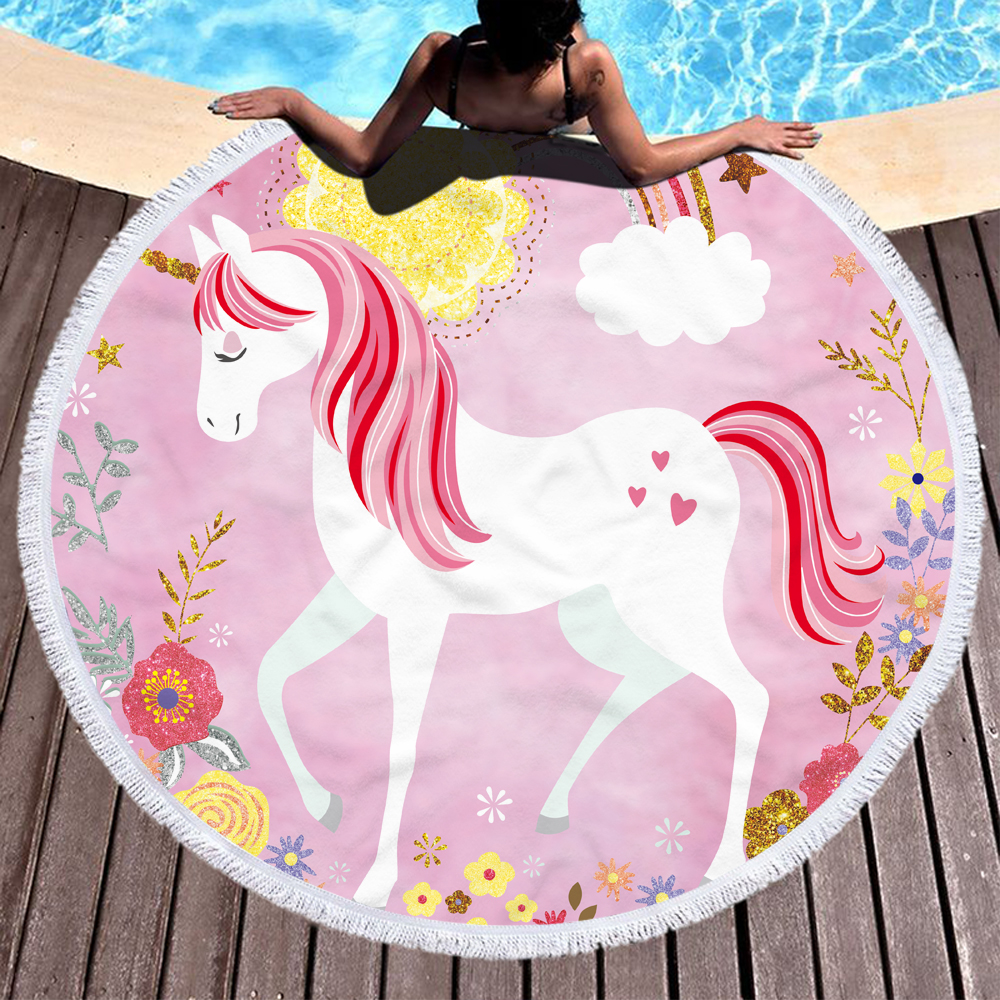 Princess Unicorn Round Beach Towel 48