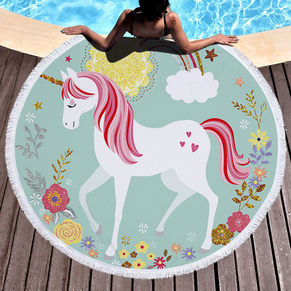 Princess Unicorn Round Beach Towel 50