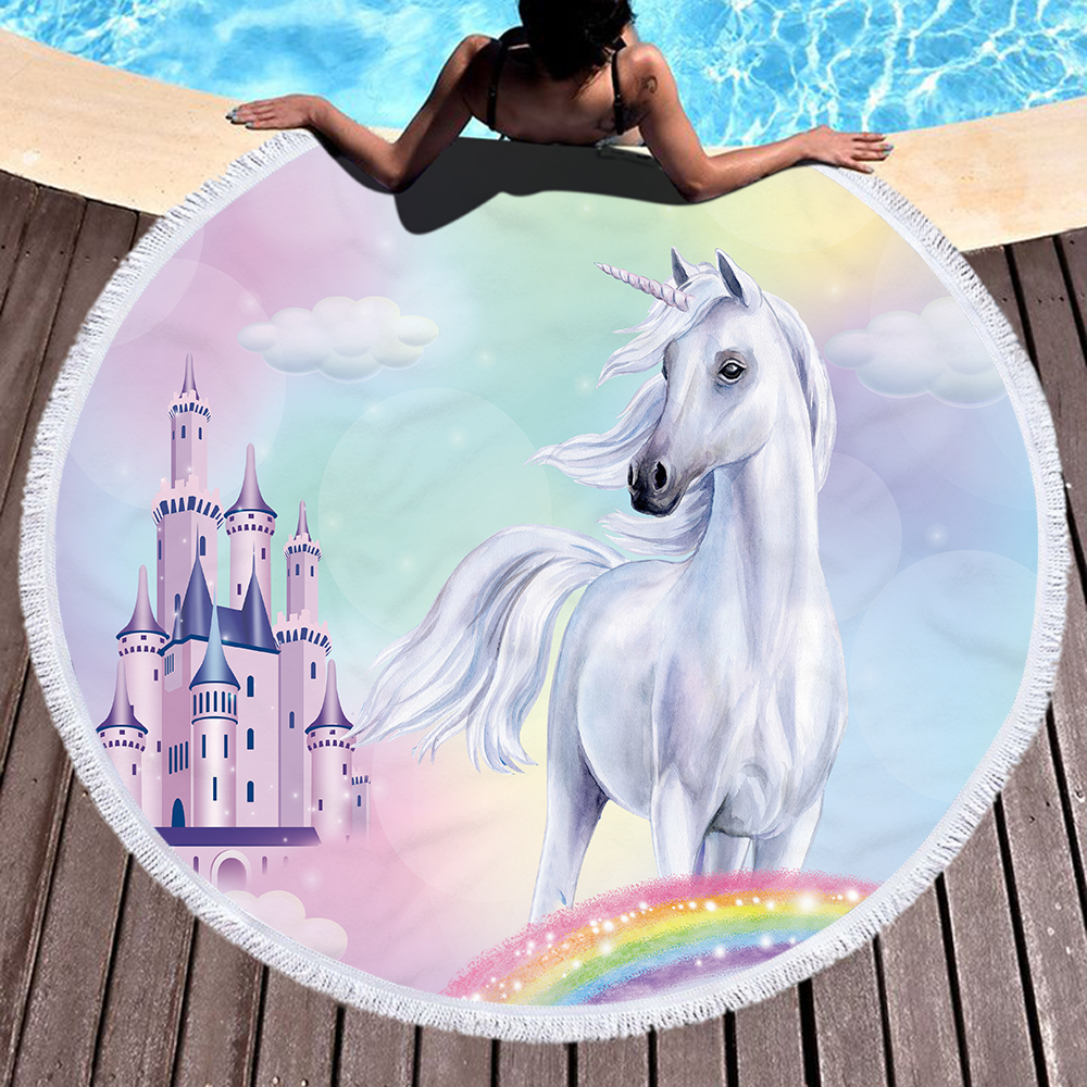 Princess Unicorn Round Beach Towel 6