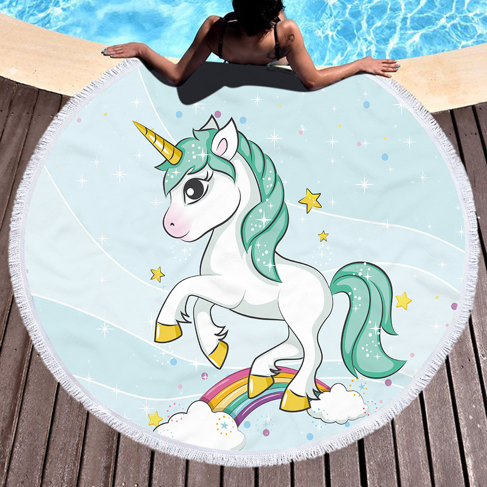 Princess Unicorn Round Beach Towel 7