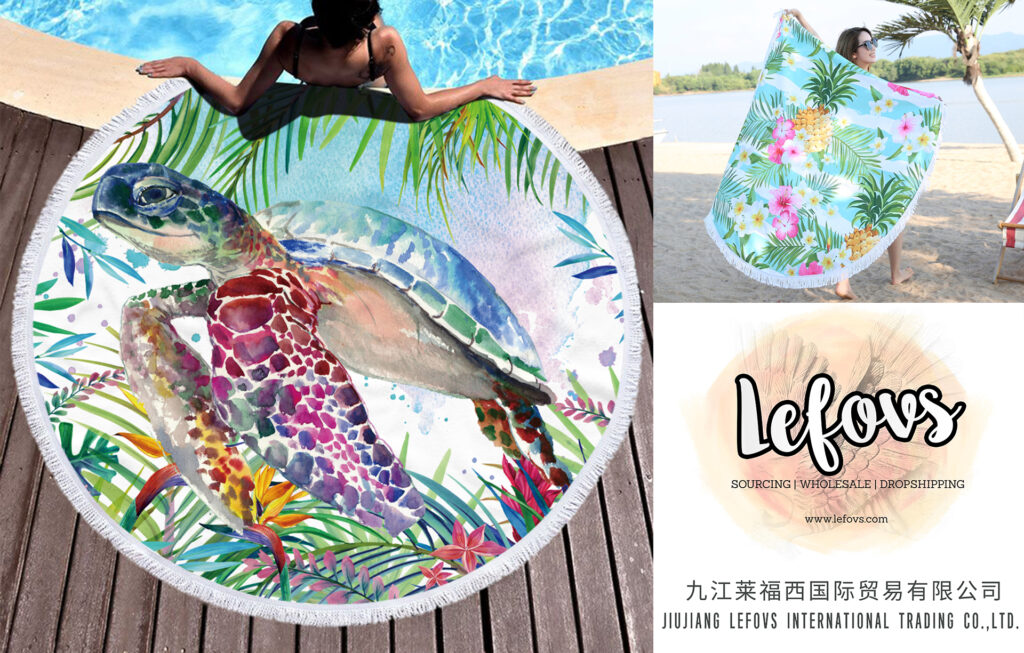 Sea Turtle Seahorse Ocean Animal Round Beach Towel (2)
