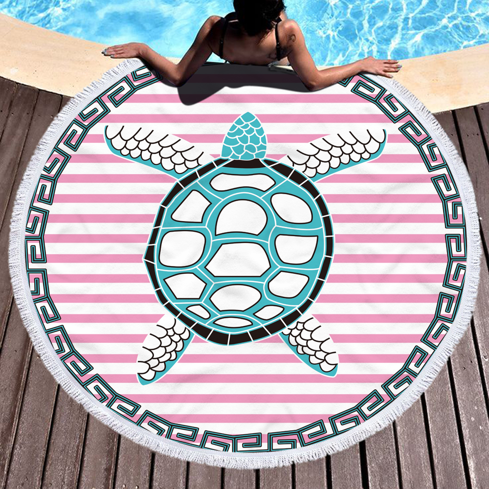 Sea Turtle Seahorse Ocean Animal Round Beach Towel 7