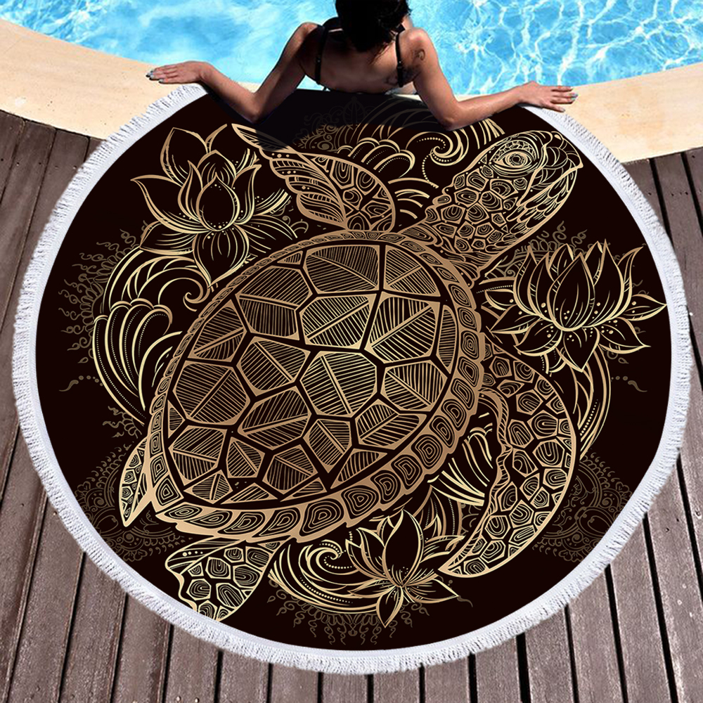 Sea Turtle Seahorse Ocean Animal Round Beach Towel 8