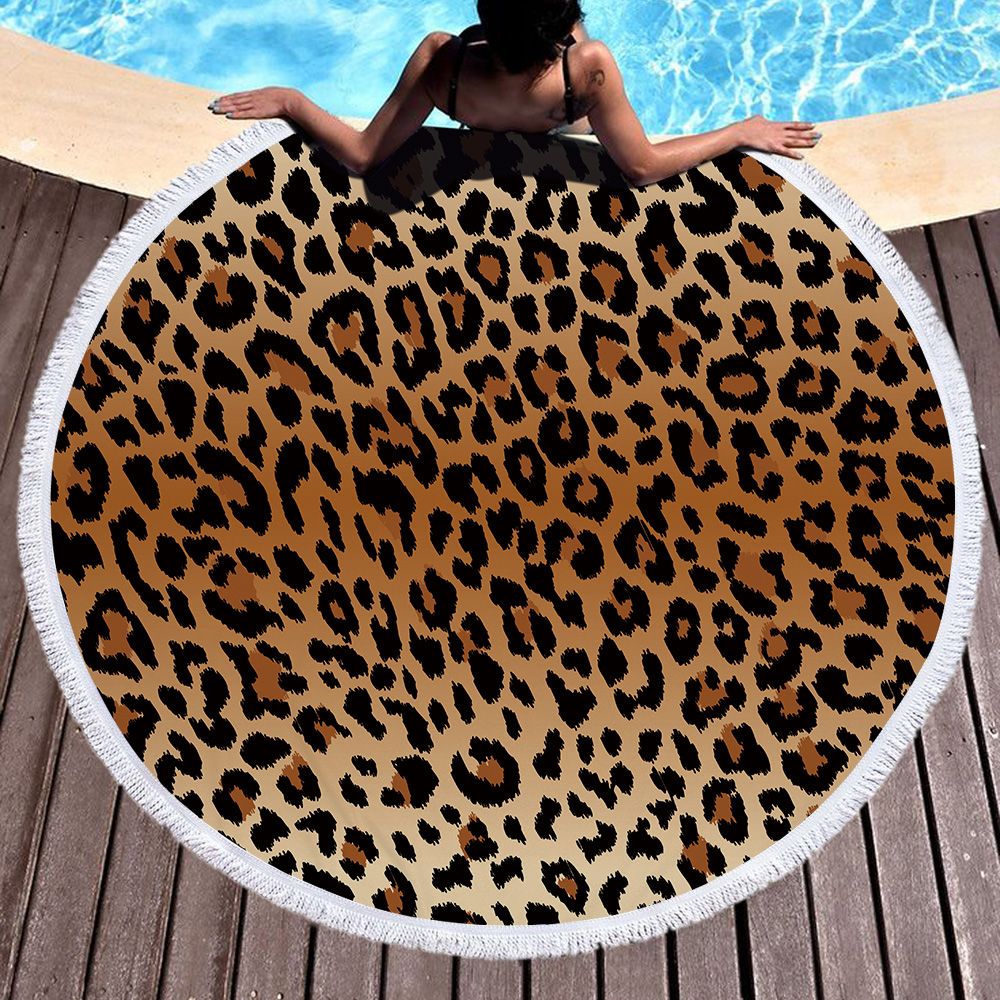 Striped Leopard Print Round Beach Towel 10