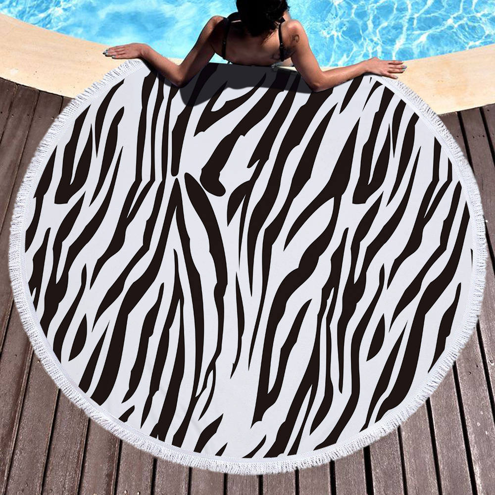 Striped Leopard Print Round Beach Towel 11