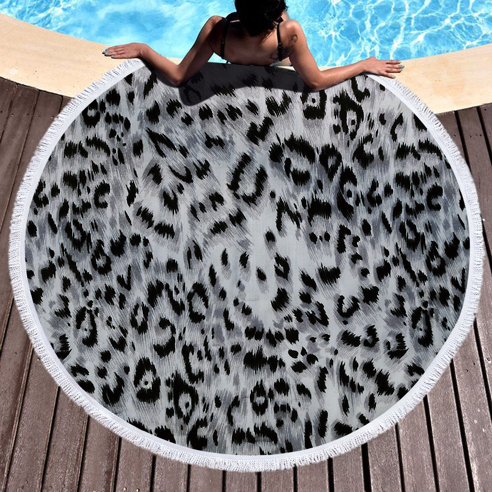 Striped Leopard Print Round Beach Towel 12