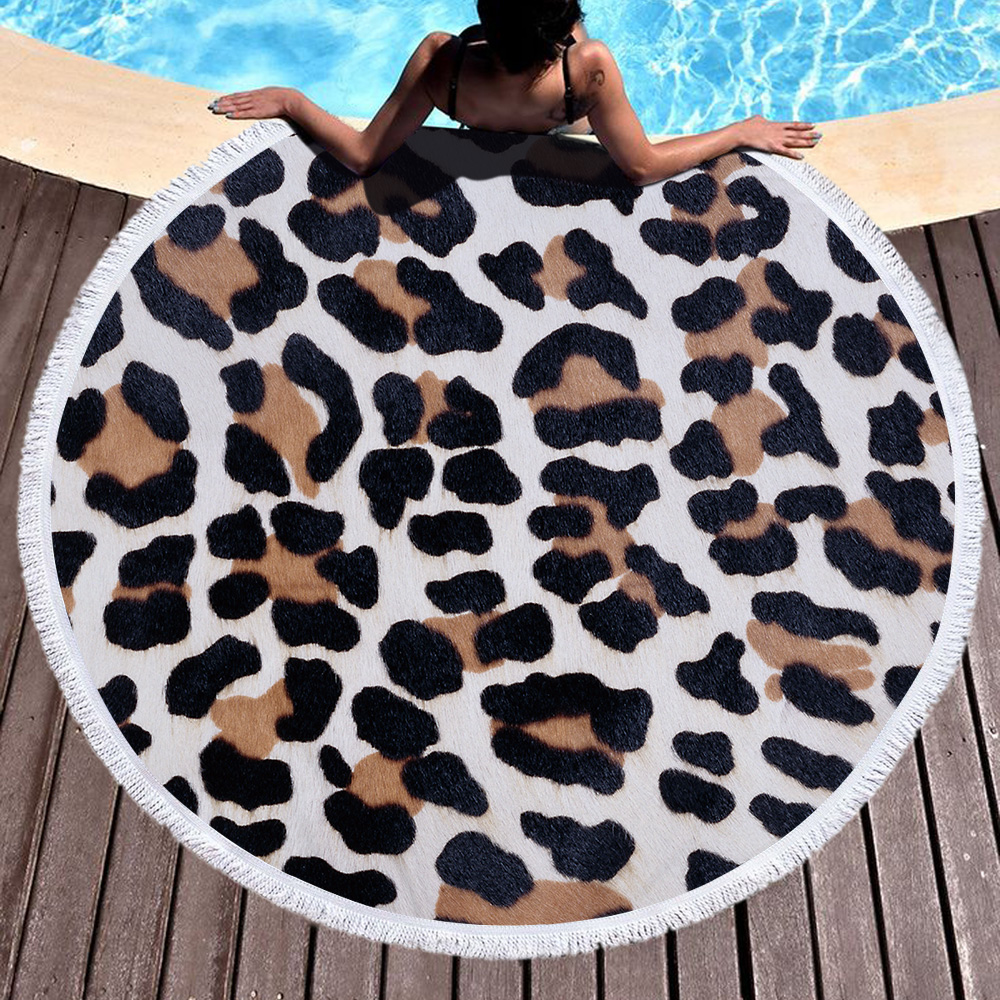 Striped Leopard Print Round Beach Towel 13