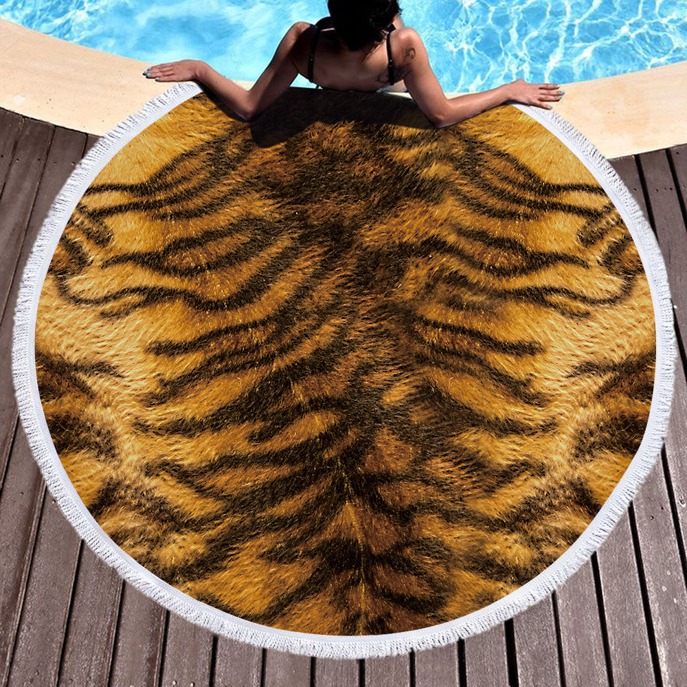 Striped Leopard Print Round Beach Towel 14