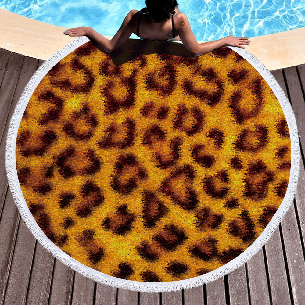 Striped Leopard Print Round Beach Towel 15