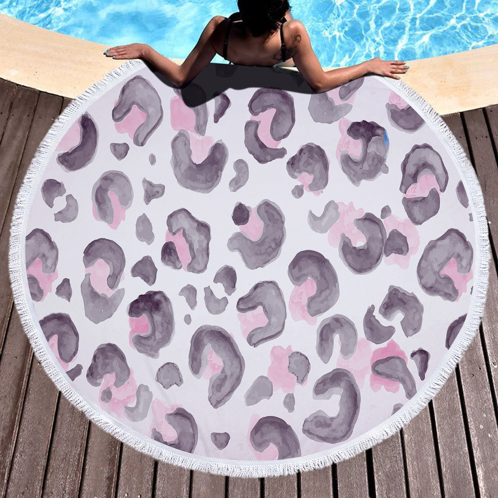 Striped Leopard Print Round Beach Towel 17