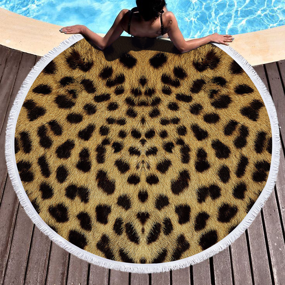 Striped Leopard Print Round Beach Towel 18