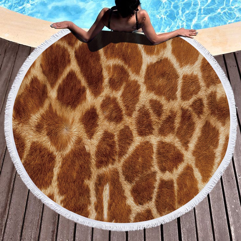Striped Leopard Print Round Beach Towel 19