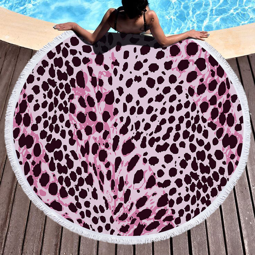 Striped Leopard Print Round Beach Towel 2