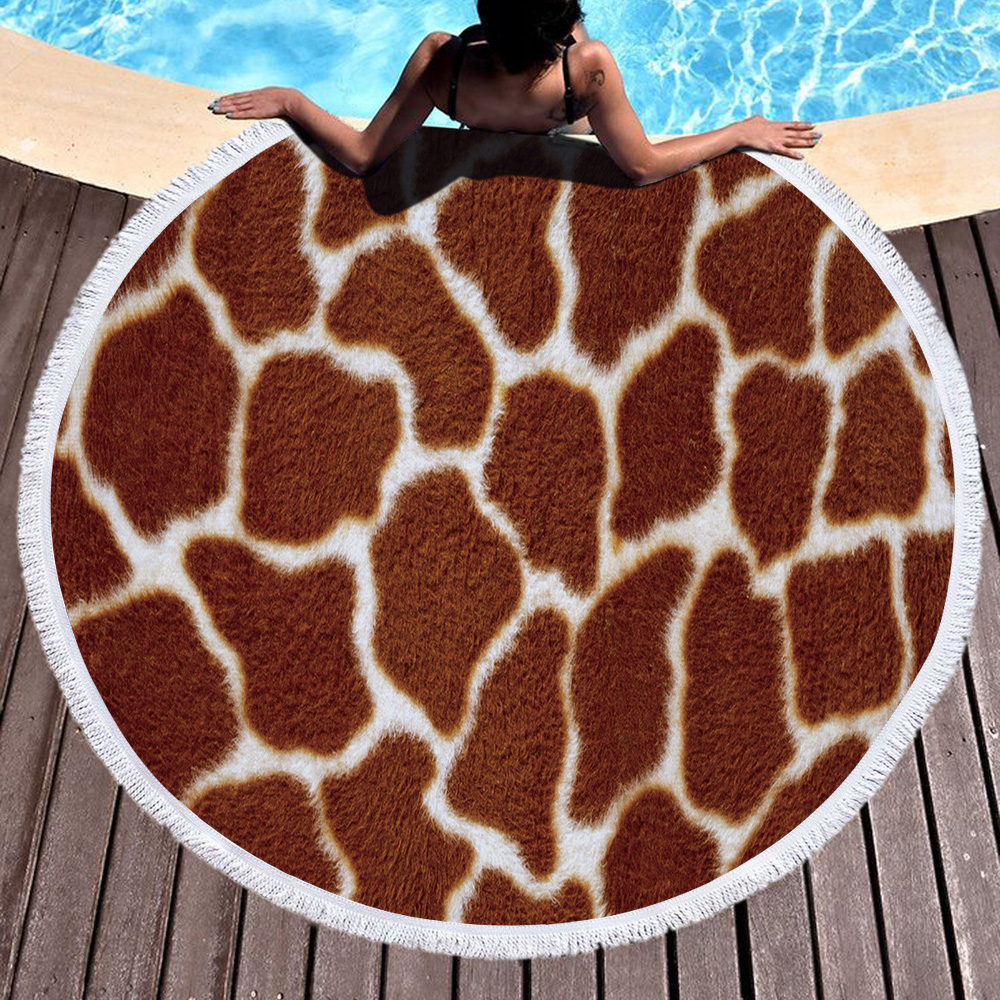 Striped Leopard Print Round Beach Towel 20