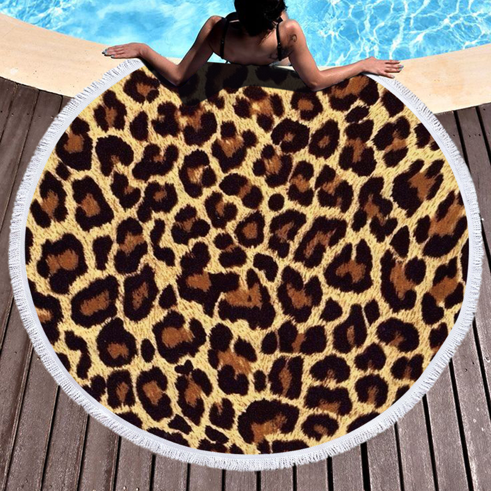 Striped Leopard Print Round Beach Towel 21