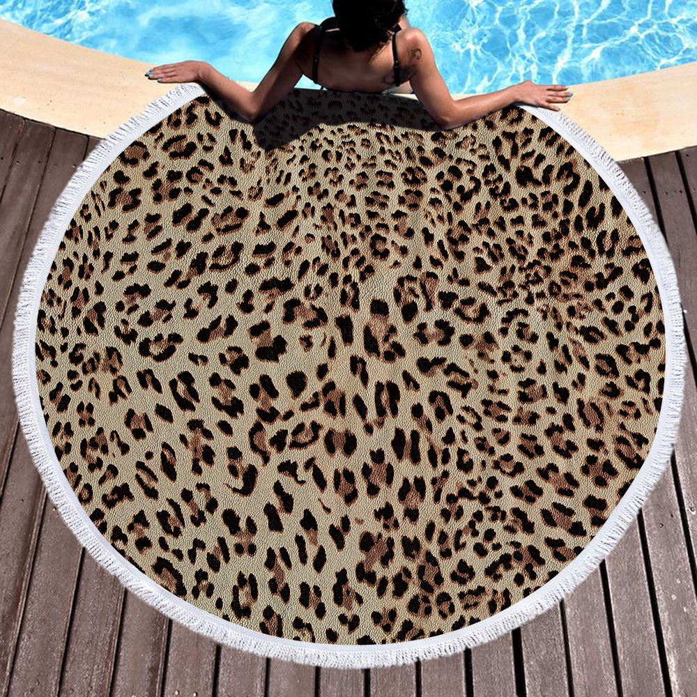 Striped Leopard Print Round Beach Towel 8