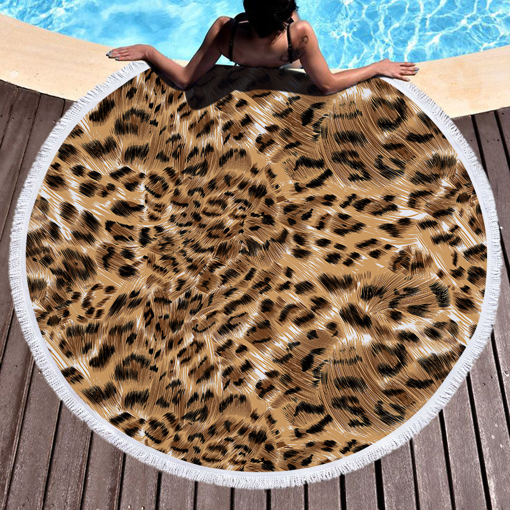 Striped Leopard Print Round Beach Towel 9