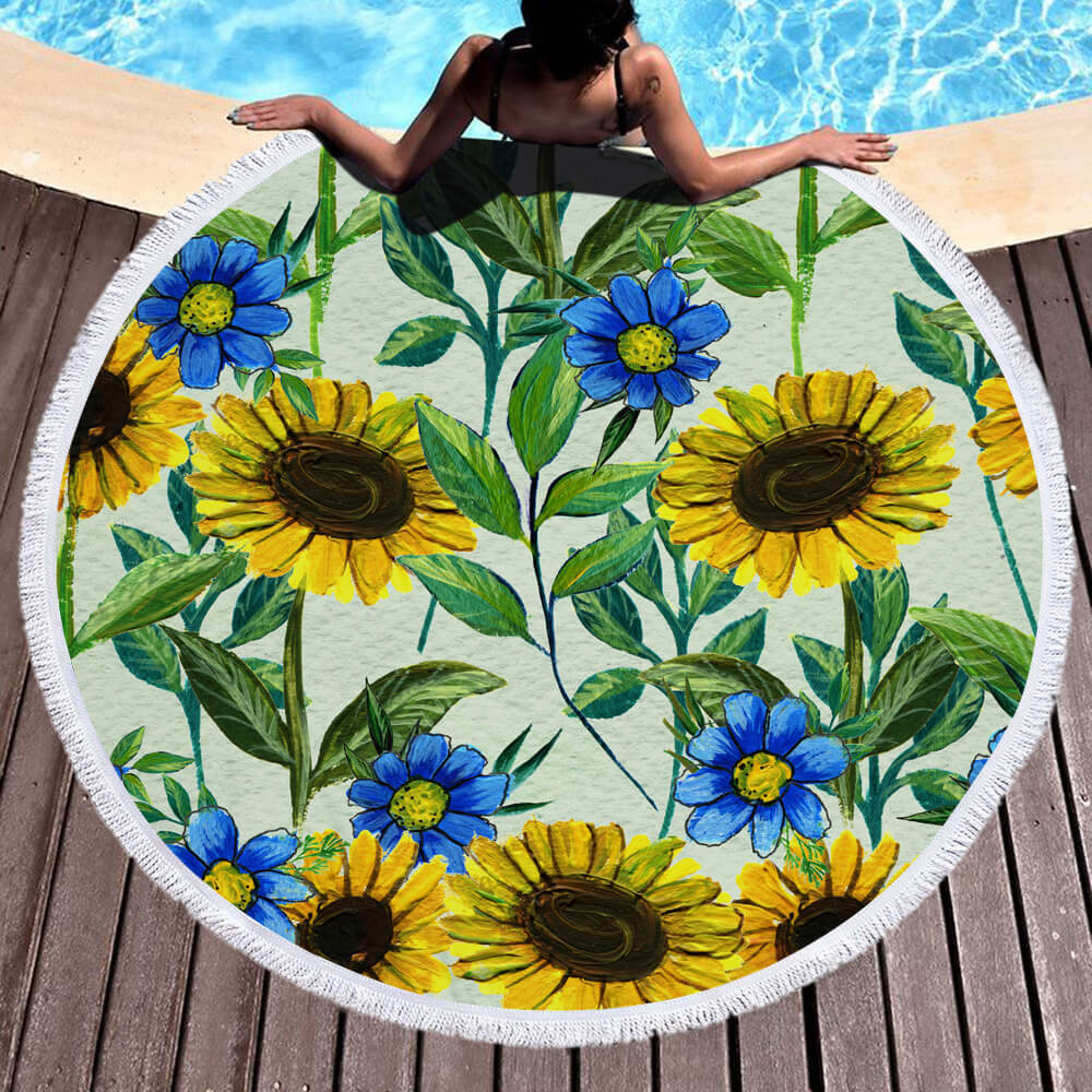 Sunflower Round Beach Towel 14 Sunflower Round Beach Towel 1