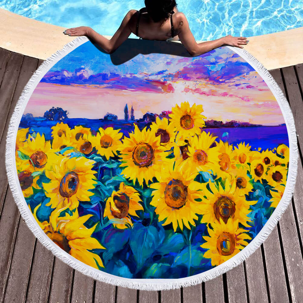 Sunflower Round Beach Towel 16 Sunflower Round Beach Towel 3