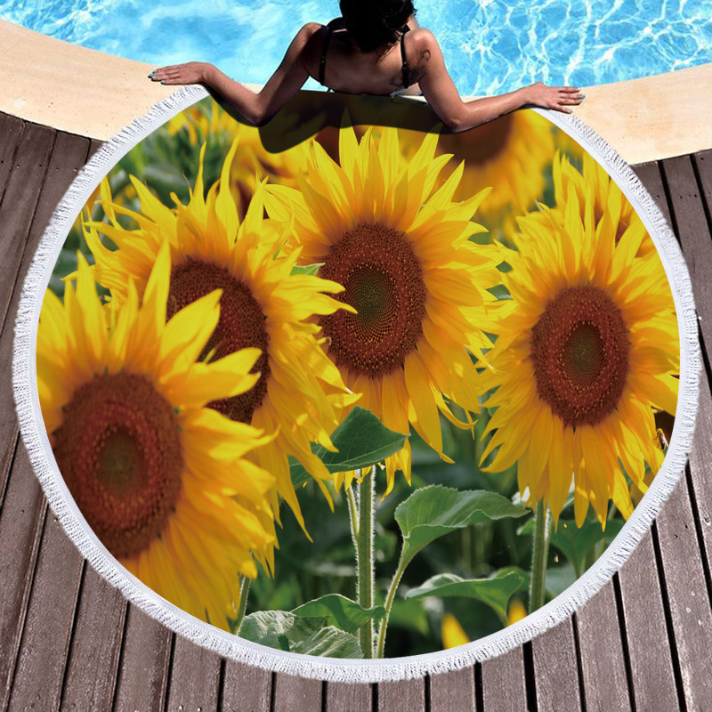 Sunflower Round Beach Towel 2 Sunflowers Round Beach Towel 1
