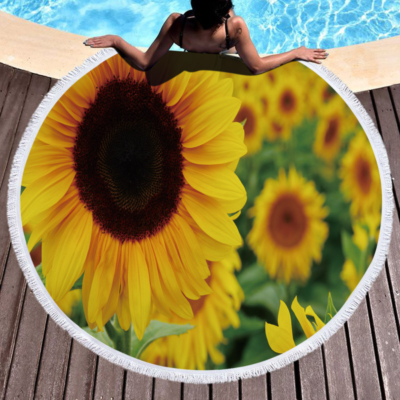 Sunflower Round Beach Towel 3 Sunflowers Round Beach Towel 2