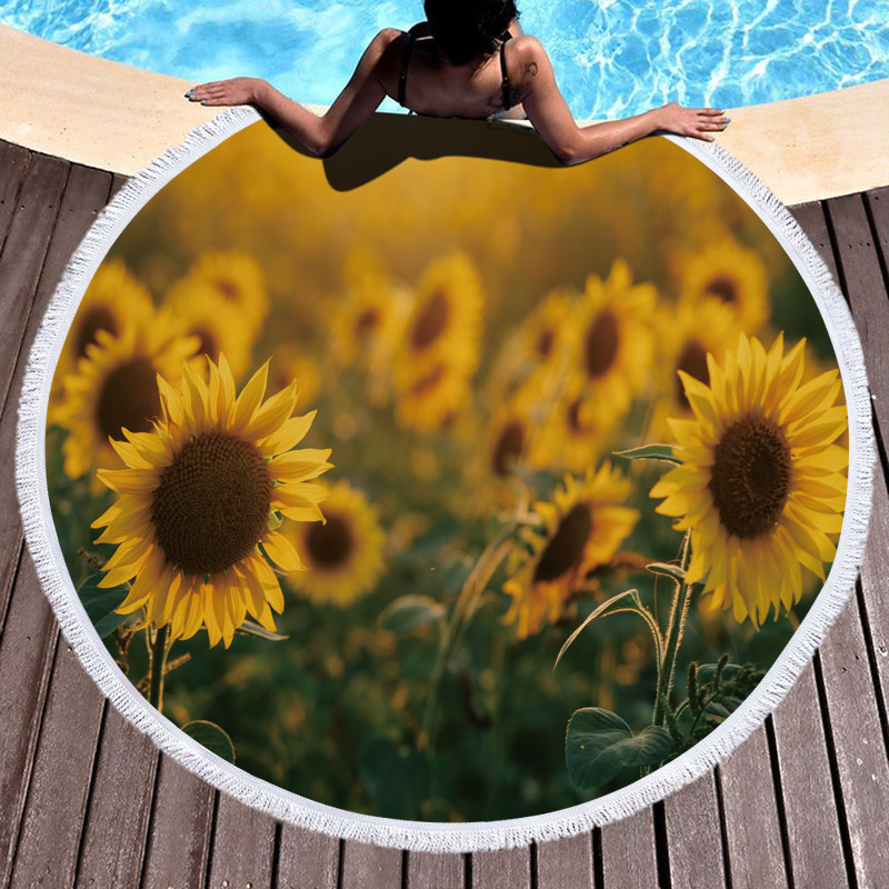 Sunflower Round Beach Towel 4 Sunflowers Round Beach Towel 3