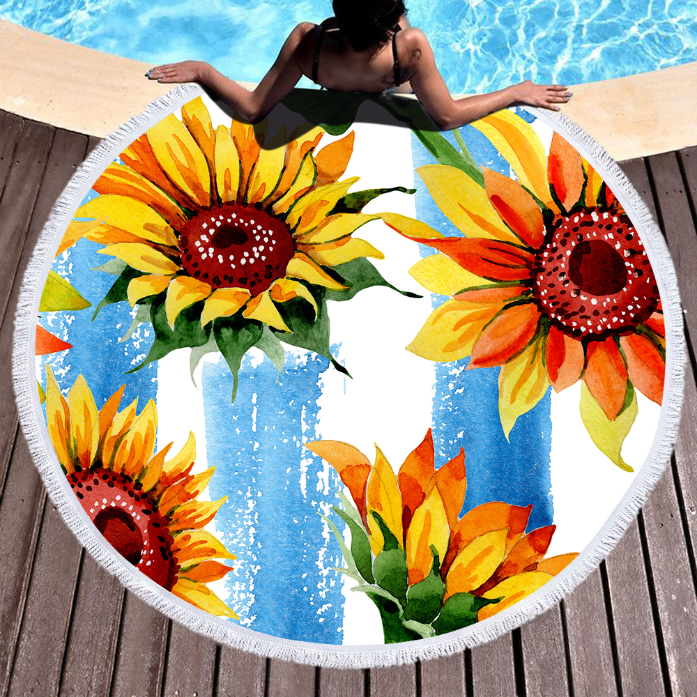 Sunflower Round Beach Towel 26 Sunflowers Round Beach Towels 1
