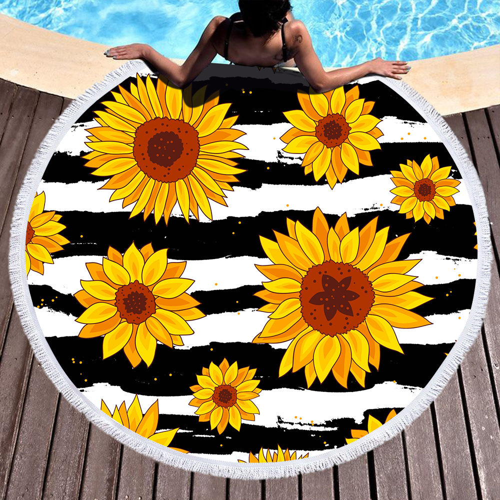Sunflower Round Beach Towel 28 Sunflowers Round Beach Towels 3