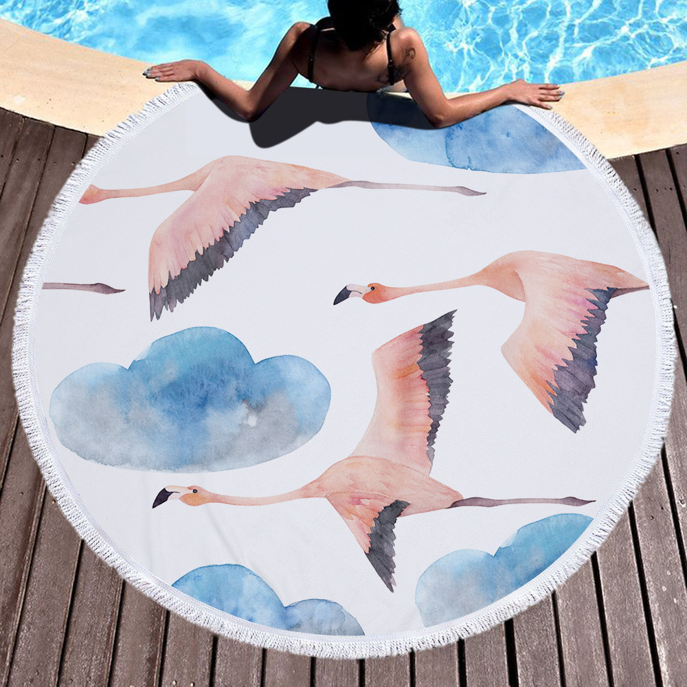 Tropical Plants and Flamingos Round Beach Towel 12
