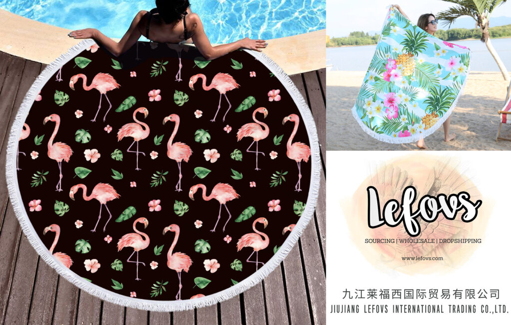 Tropical Plants and Flamingos Round Beach Towel (2)