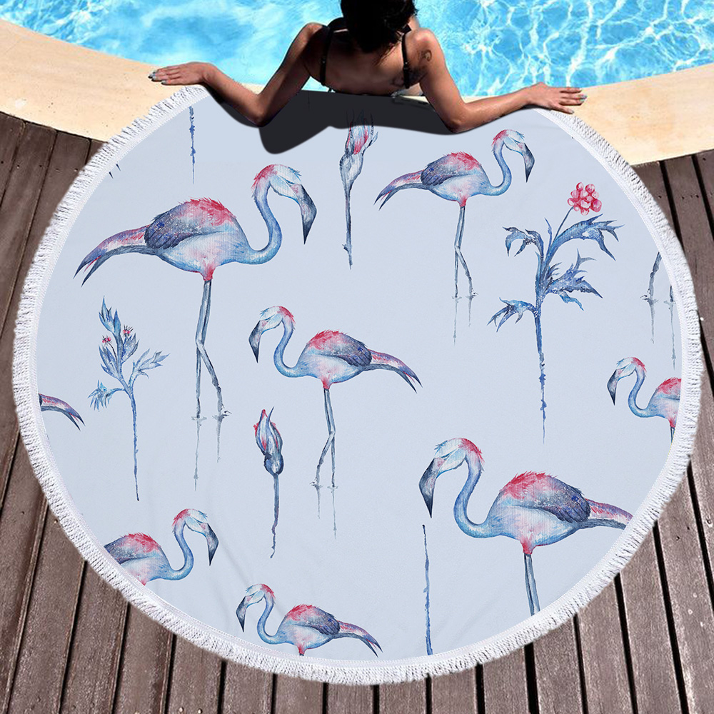 Tropical Plants and Flamingos Round Beach Towel 28