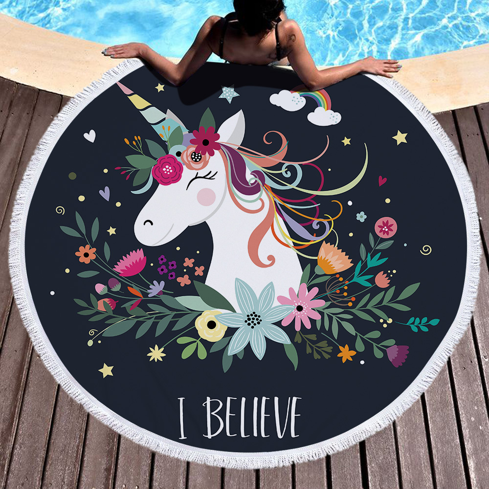 Unicorn Round Beach Towel 2 Unicorn Round Beach Towel 1