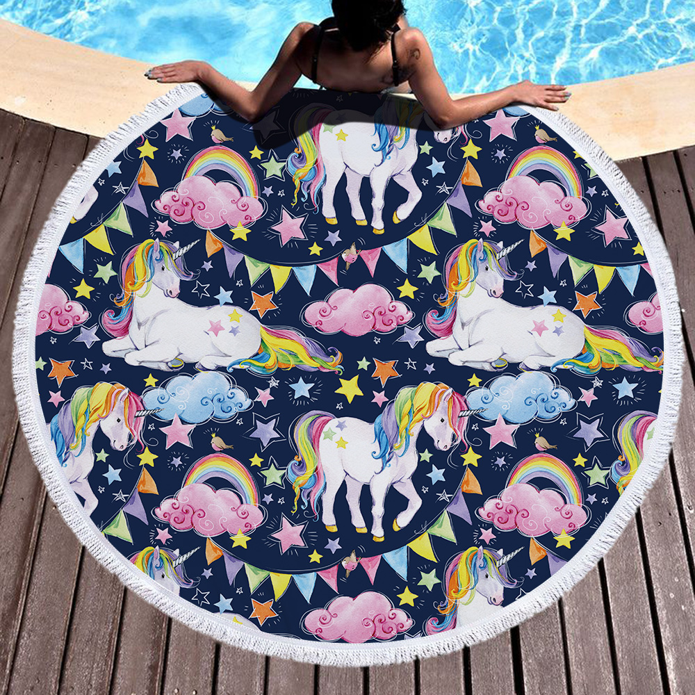 Unicorn Round Beach Towel 6 Unicorn Round Beach Towel 5