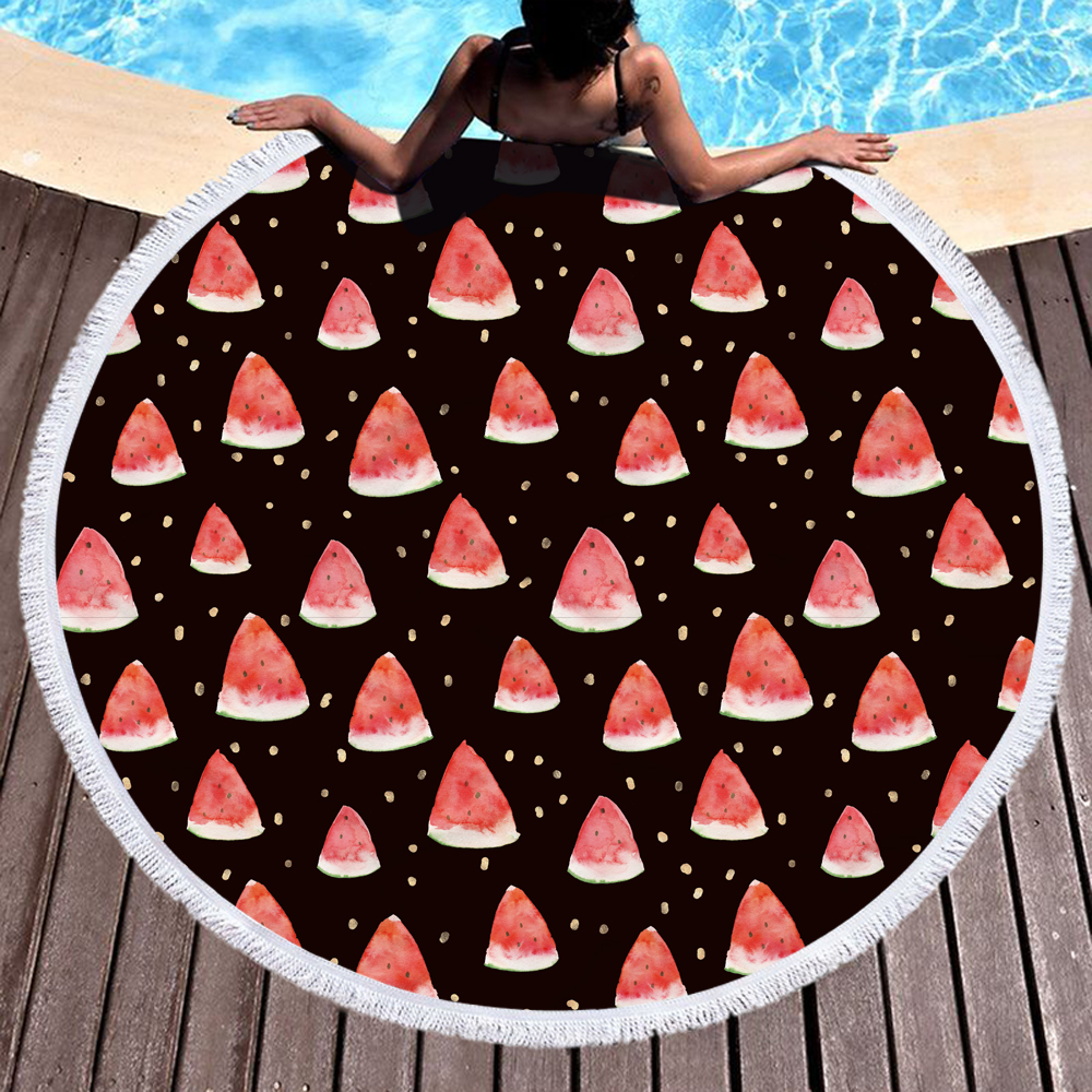 Fresh Watermelon and Pineapples Round Beach Towel 7 Watermelon 2