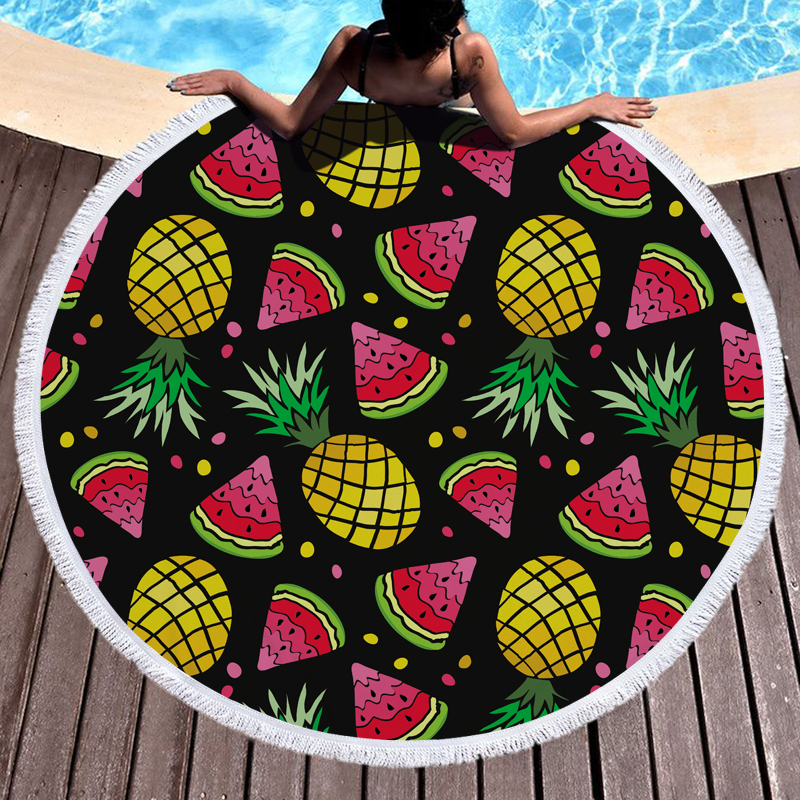 Fresh Watermelon and Pineapples Round Beach Towel 2 Watermelon and Pineapples Round Beach Towel 1