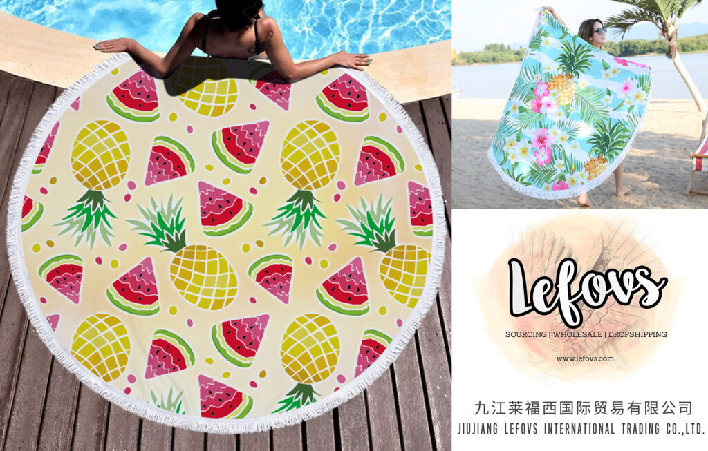 Fresh Watermelon and Pineapples Round Beach Towel 1 Watermelon and Pineapples Round Beach Towel (2)