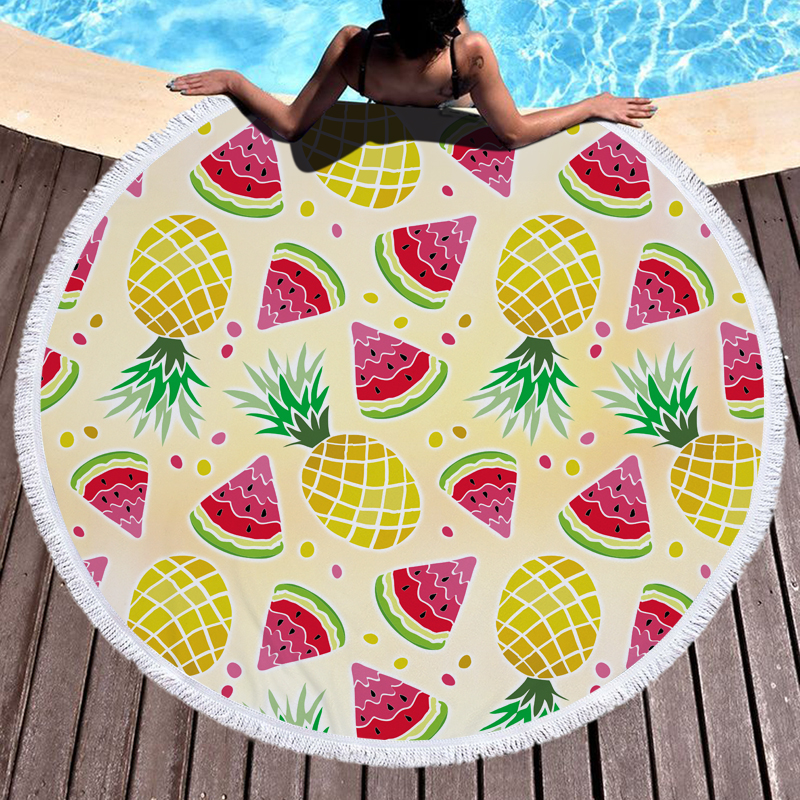 Fresh Watermelon and Pineapples Round Beach Towel 3 Watermelon and Pineapples Round Beach Towel 2