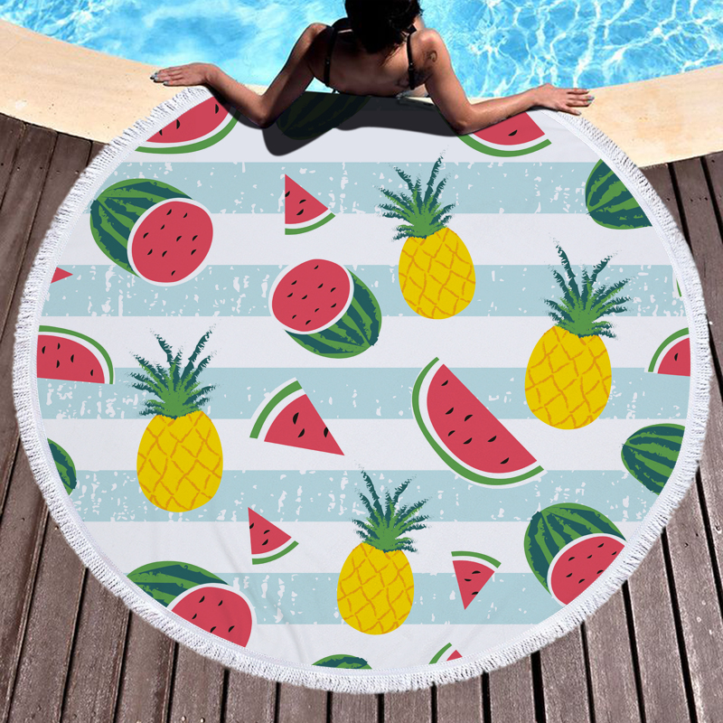 Fresh Watermelon and Pineapples Round Beach Towel 4 Watermelon and Pineapples Round Beach Towel 3