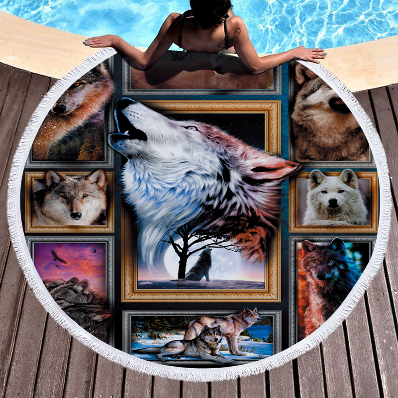 Wolf 3D Digital Printed Round Beach Towel 10
