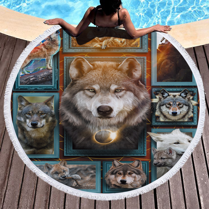 Wolf 3D Digital Printed Round Beach Towel 11