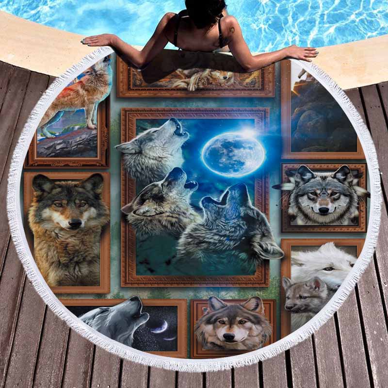 Wolf 3D Digital Printed Round Beach Towel 16