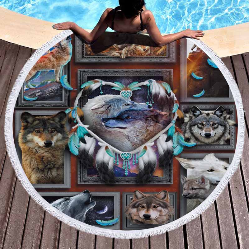 Wolf 3D Digital Printed Round Beach Towel 17