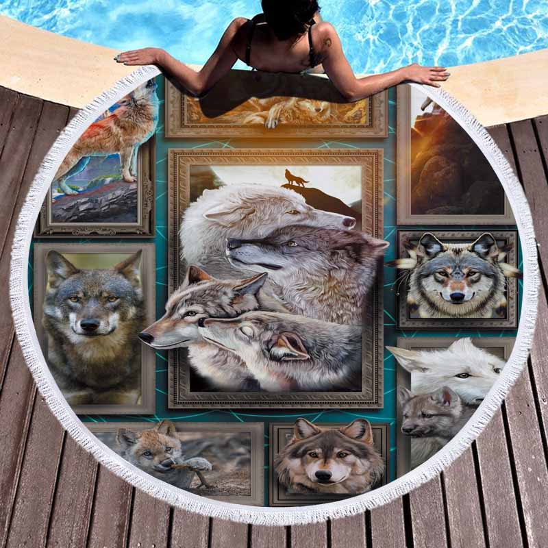 Wolf 3D Digital Printed Round Beach Towel 18