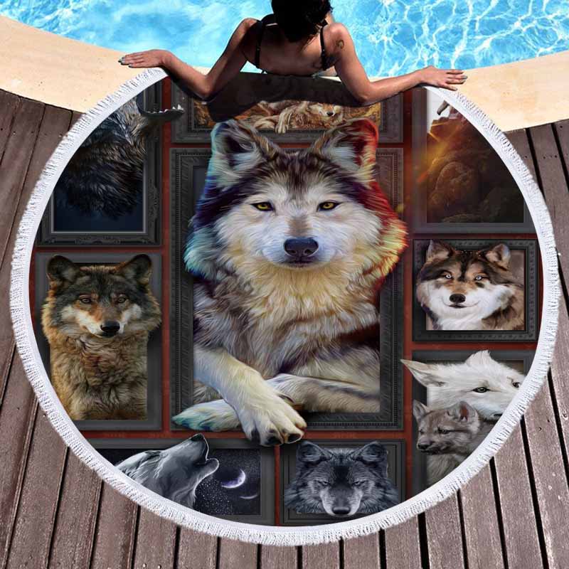 Wolf 3D Digital Printed Round Beach Towel 19
