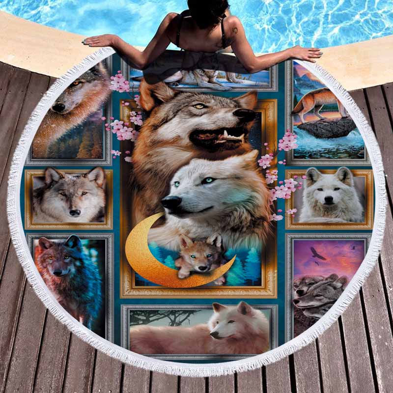 Wolf 3D Digital Printed Round Beach Towel 21
