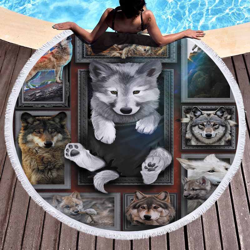 Wolf 3D Digital Printed Round Beach Towel 24