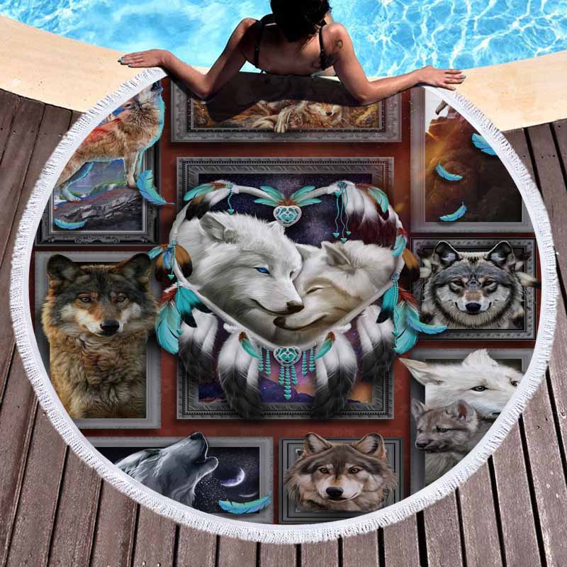 Wolf 3D Digital Printed Round Beach Towel 27