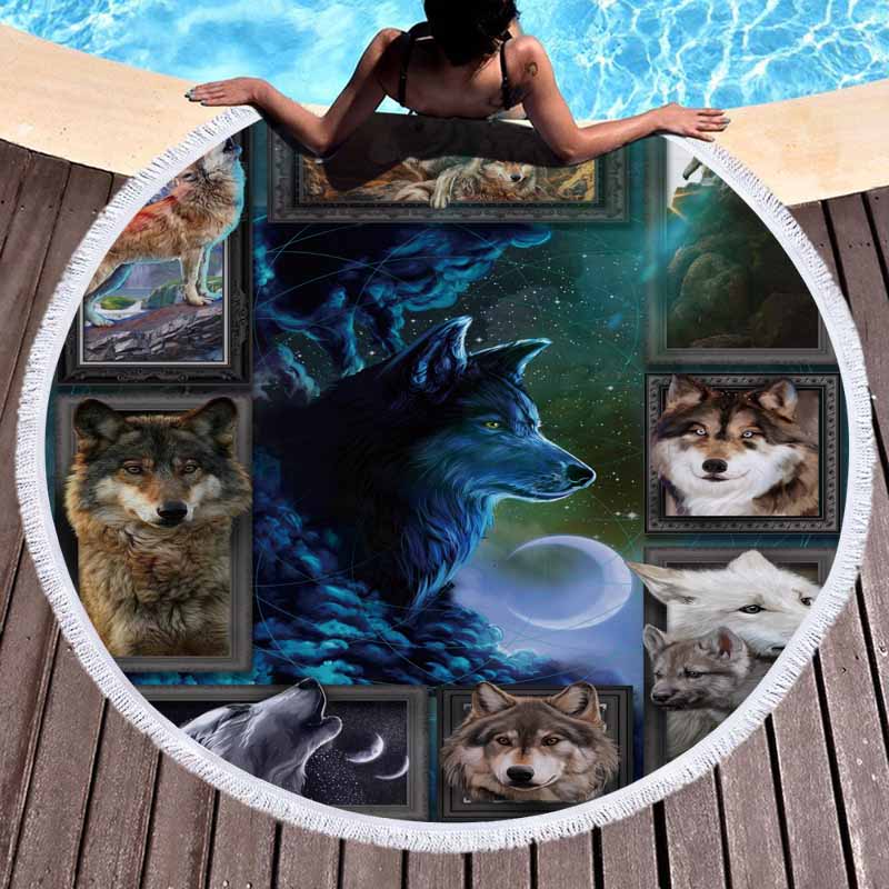 Wolf 3D Digital Printed Round Beach Towel 28