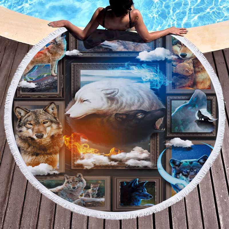 Wolf 3D Digital Printed Round Beach Towel 30